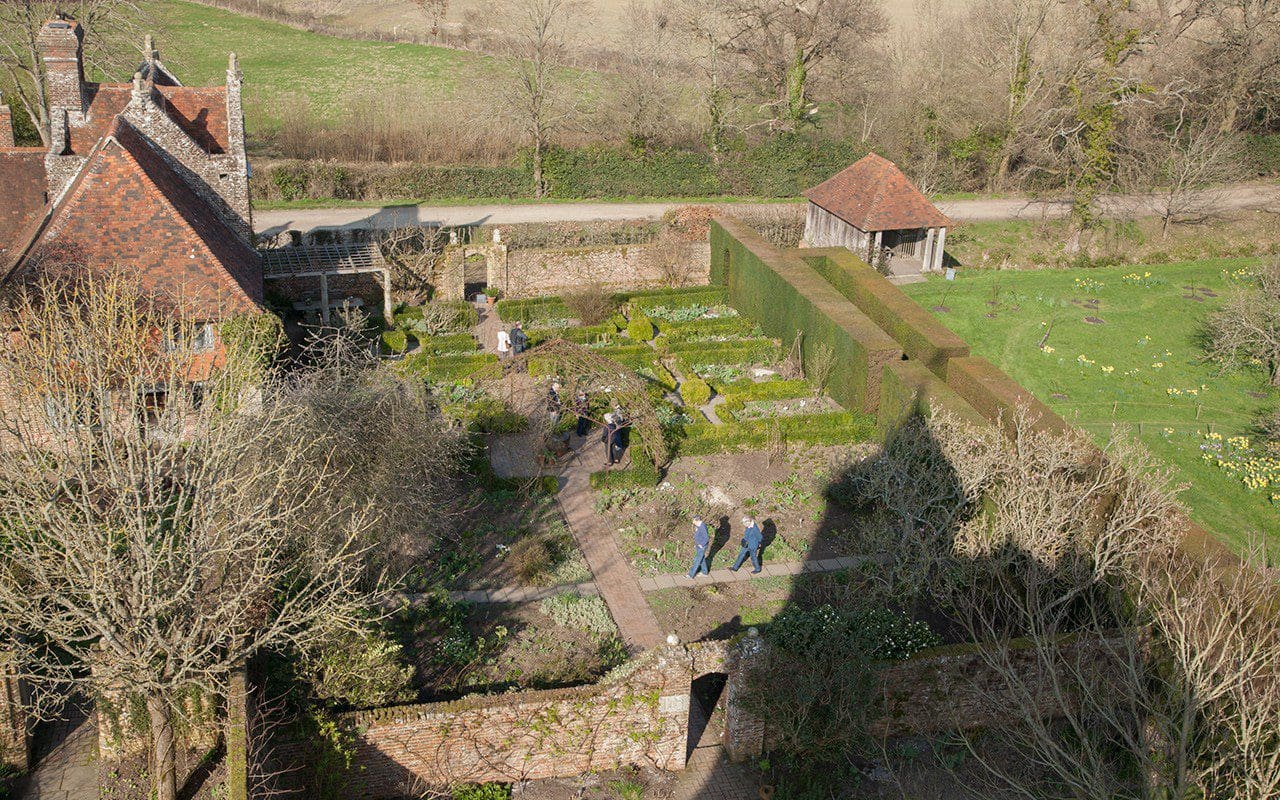 Aerial view of the White Garden at Sissinghurst Castle by Huw Morgan